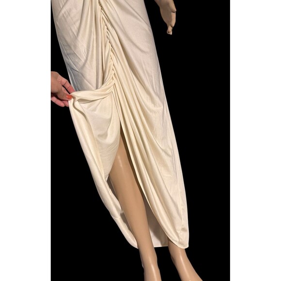 VTG 70s Woolite Maxi Dress White Pleated Asymmetrical Dress Cottagecore Marylin - Picture 9 of 16